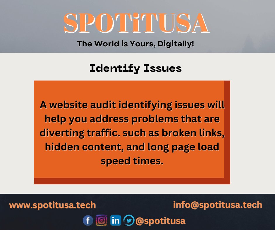 SPOTITUSA's tweet photo. SEO audit is important in identifying your website's strengths, weaknesses, and potential for long-term success.

Get started about #SEO Audit:
https://t.co/SRcmWJFm1S 

Follow us on other platforms:    
https://t.co/Ro1YizgTfi…    
https://t.co/V9hmrdTv14 https://t.co/a9LX77KmU5