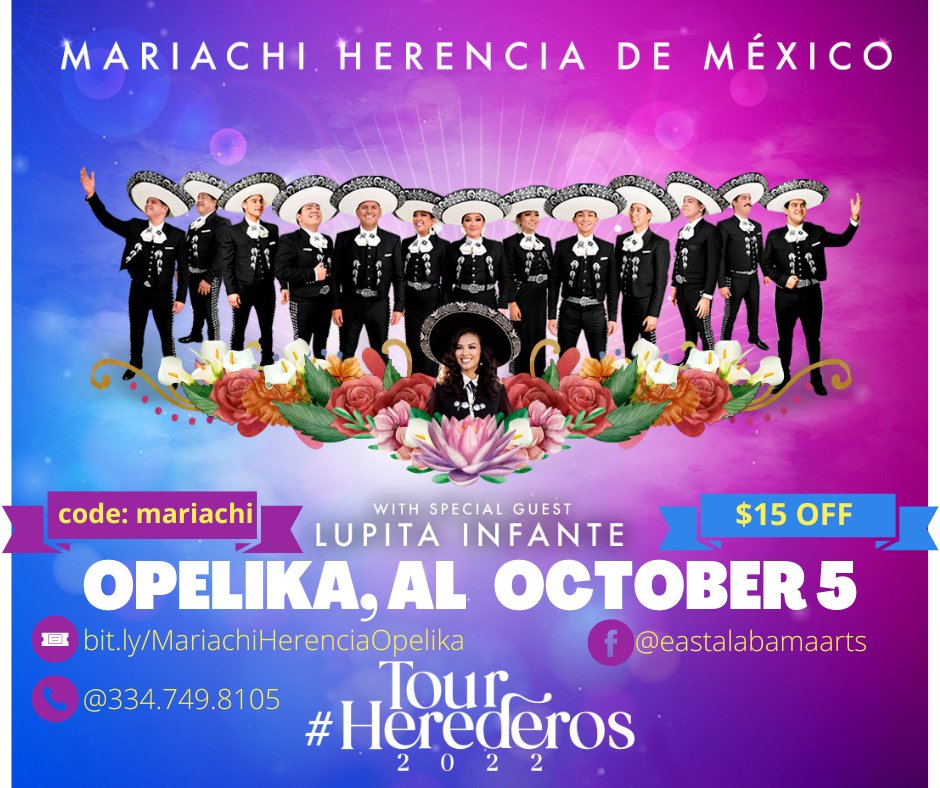 Our Next Show is coming up Tomorrow - mailchi.mp/eastalabamaart… ¡Viva el Mariachi! Latin Grammy-nominated Mariachi Herencia de México and East Alabama Arts present one night of vibrant mariachi music in HEREDEROS.