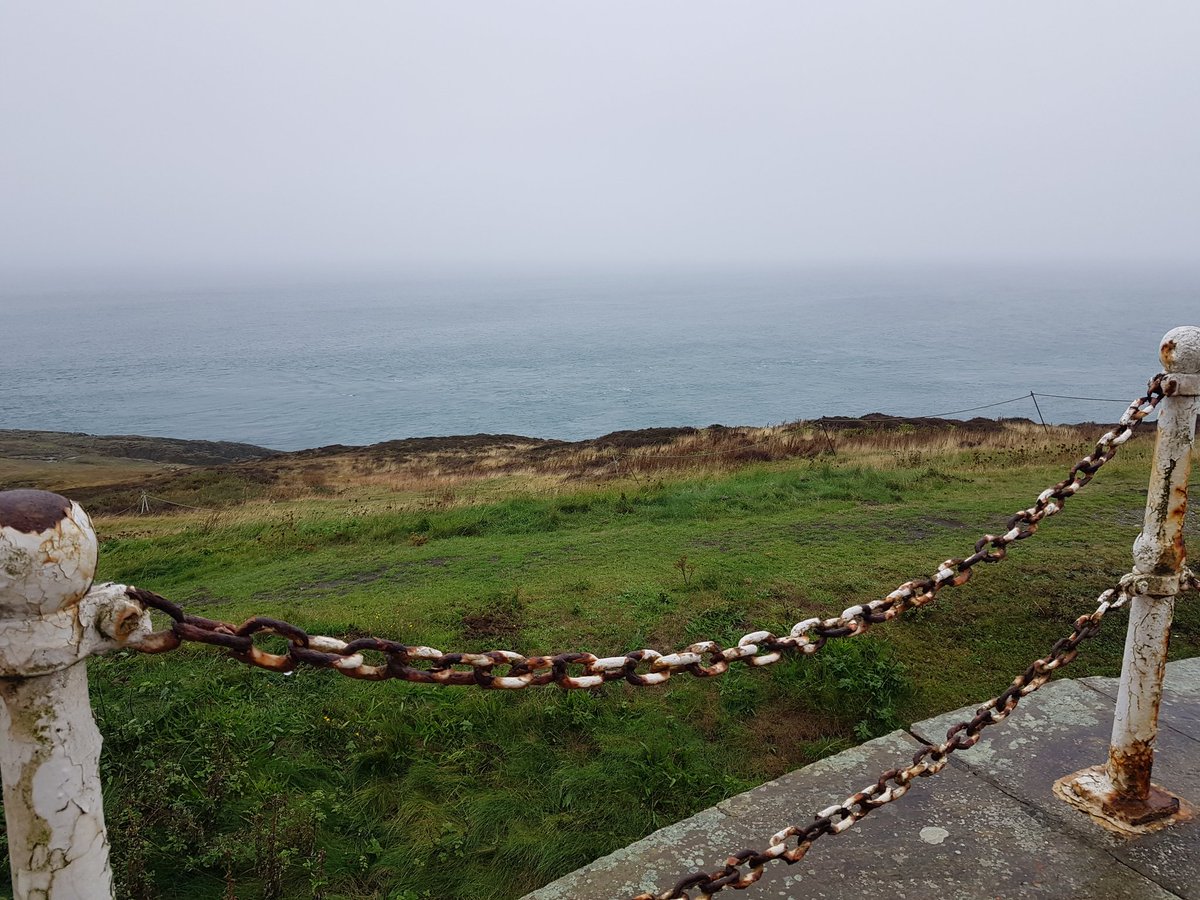 kendie's tweet photo. Today we've had rain, wind, mist so we've not been far. Been watching the rissos dolphins jumping out the water and a pair of choughs battling against the wind! The horses found a spot to shelter from wind and rain! #PointLynasLighthouse #Anglesey https://t.co/AeBj4YF4Sl