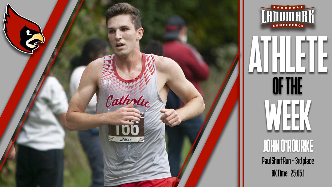 CatholicU_XCTF's tweet photo. Athlete of the Week Alert ‼️
John O'Rourke earned his 2nd Landmark Conference Cross Country Athlete of the week this season for his amazing performance at the Paul Short Run at Lehigh University this past weekend!
#catholicuxc #athleteoftheweek #flyhigh #landmarkconference https://t.co/4N5WdPnKm6