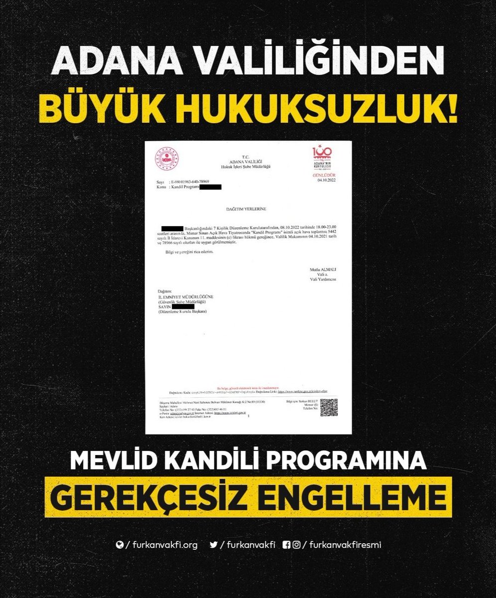 Adana Valiliği Mevlit kandili programının iptalinin gerekçesini açıkça ortaya koymalıdır.

İslamiPrograma ValilikEngeli
<a href="/TCAdanaValiligi/">T.C. Adana Valiliği</a>