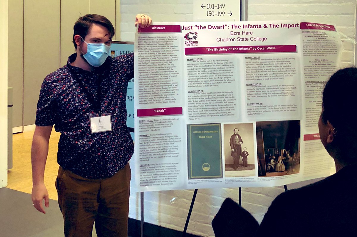 drkcox's tweet photo. Enjoyed the undergrad poster sessions @NAVSA_2022!! We need more!! So proud of Ezra @chadronstate @english_csc for sharing his work on disability and moral physiognomy in Wilde’s story. Shout to Olivia @WheatonEnglish for her great work on the Irish Gothic! https://t.co/McdaRtAH89