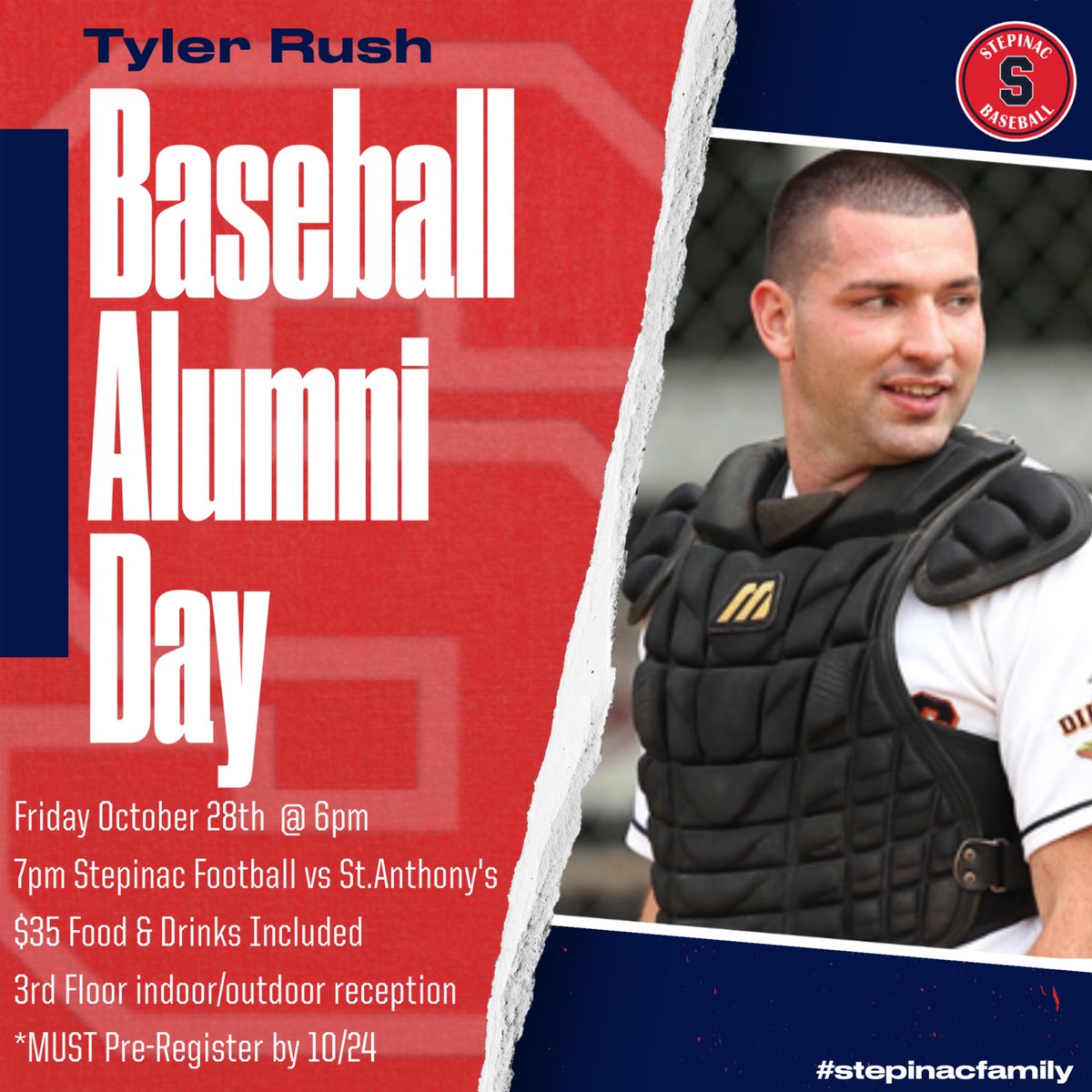 Step_Baseball's tweet photo. 🚨Stepinac Baseball Alumni🚨
Rush Alumni Event has been rescheduled for Friday 10/28! Join us for a great evening to honor Tyler! #TR31 #stepinacfamily @StepinacSports @StepinacHS @StepinacAlumni 
https://t.co/G0T0uI11Uo https://t.co/XTzGUWdGfG