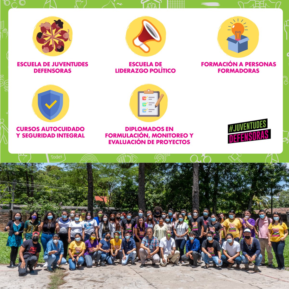 OikosONGD_AC's tweet photo. 6️⃣4️⃣5️⃣ personas jóvenes se han formado en el marco del proyecto #JuventudesDefensoras ✊📚 con el 6️⃣5️⃣% de participación de mujeres

El proyecto (2020-2022) es ejecutado en #ElSalvador🇸🇻 por @OikosONGD @ades_sm @PGElSalvador  

🤝Con apoyo de @UEenElSalvador  y @camoes_ip https://t.co/1y1wnLI0ge