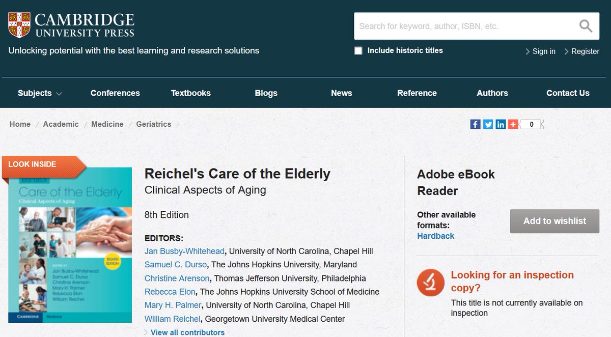 UNCGeriatrics's tweet photo. Check out the 8th edition of 'Reichel's Care of the Elderly.' It is edited by @UNCGeriatrics Chief Jan Busby-Whitehead and has a chapter on Health Literacy by Cristine B. Henage. 
https://t.co/2rwE8BpBjc
#geriatrics @UNC_SOM @cclarke #elderlycare @BusbyWhitehead https://t.co/DFKQQon6H8