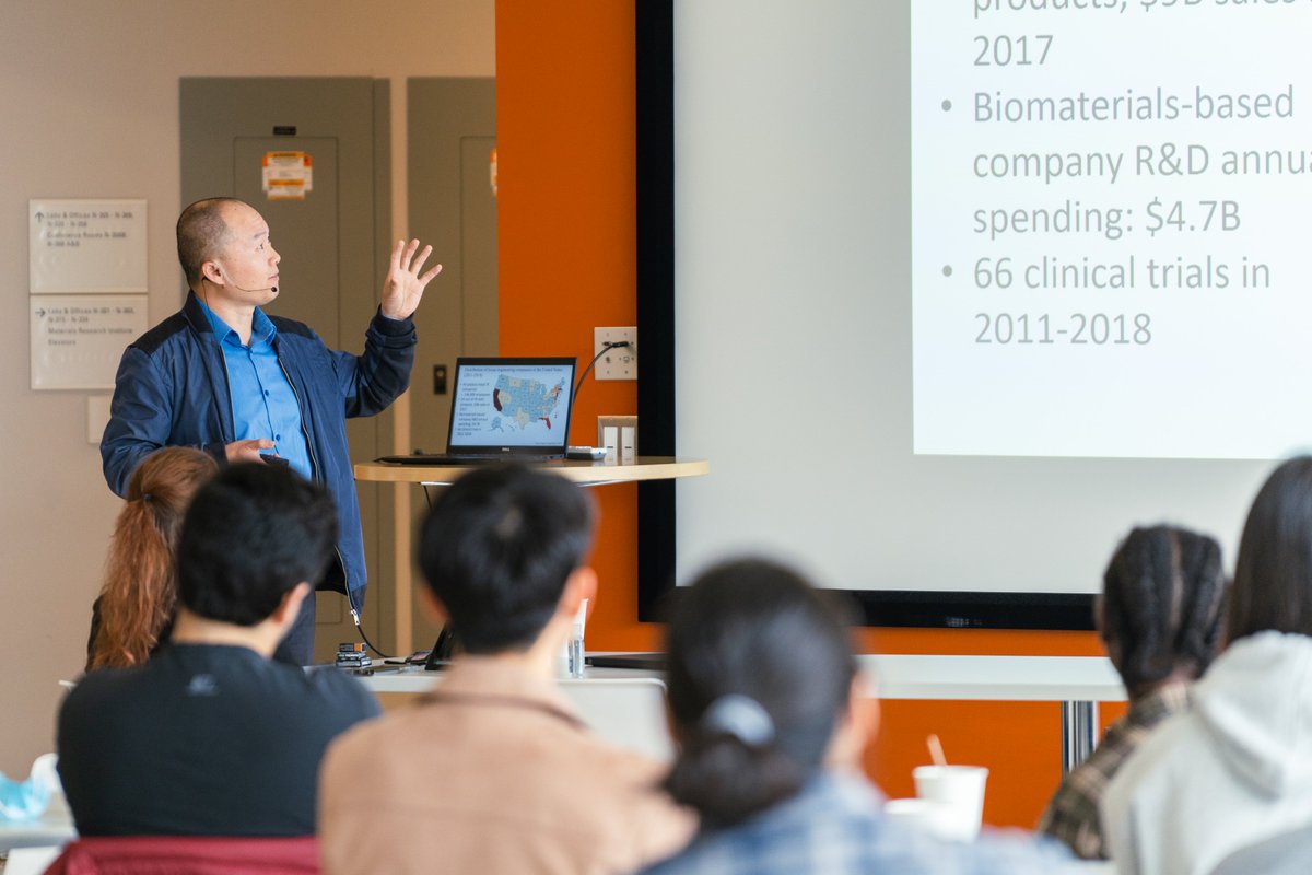 huckinstitutes's tweet photo. Jian Yang, Professor of #BiomedicalEngineering, spoke about opportunities in #RegenerativeEngineering at this morning's #MillenniumCafé, a weekly interdisciplinary mixer at the Millennium Science Complex that has been successful at establishing many new relationships & projects. https://t.co/dUY3nFE3fG