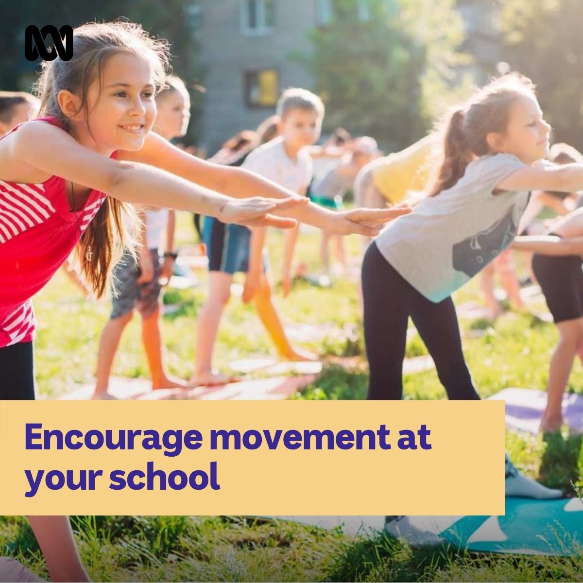 ABCEducationAU's tweet photo. Research shows regular physical activity not only boosts health but also improves academic performance. Join @vicachper as they share some ideas to encourage movement and activity at school. https://t.co/mV9RtHQWgE #wellbeing #YourMoveABC https://t.co/7Q3GwTDzs0