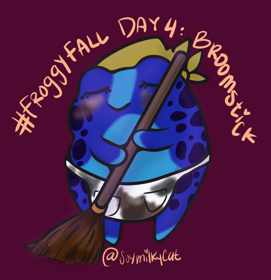 soymilkycat's tweet photo. #froggyfall #day4 #broomstick #cleanclean #poisondartfrog https://t.co/iw9pMP49iw