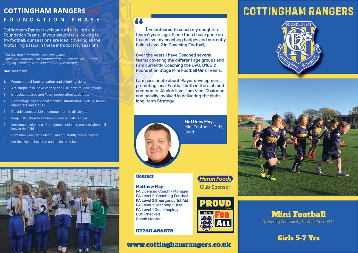 CottRangers's tweet photo. **COTTINGHAM RANGERS AFC***
Due to huge demand, we have created additional, limited spaces in our very popular Girls Mini Football Team, for ages 5-7.

We train Wednesdays 6-7pm at hull university.

Contact 07730 486878 to book your slot.
#TeamCott #femalefriendlyclub #HerGameToo https://t.co/TnjOSh8eta