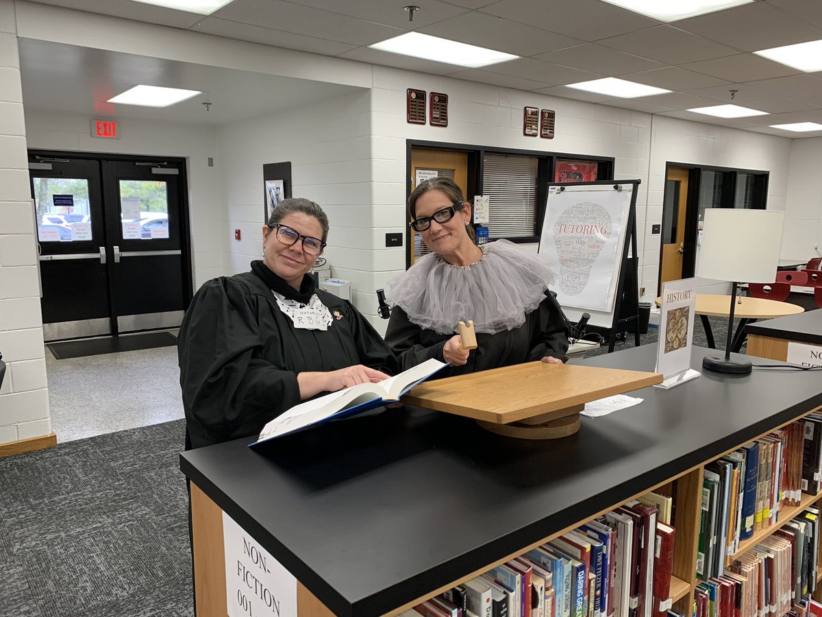 katievflint's tweet photo. A day late… but Homecoming Week has officially started!! Today’s spirit day: Celebrity Day! Great minds think alike as there were two RBGs at Salem. @kypatton @SalemSCA @SalemHSVB https://t.co/uxOwa966xN