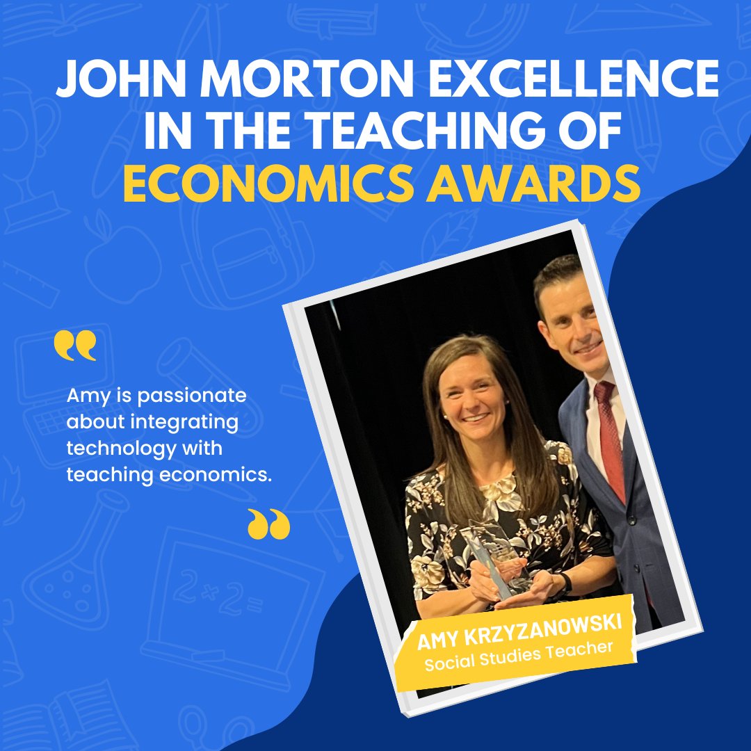 CEEEatUD's tweet photo. Congratulations to @AmyKrzyz on receiving the John Morton Excellence Award. As an educator, she is recognized for her innovative approaches, engaging teaching methods, making a positive difference, and preparing students for success in economics. 
 #netde #MAEEE #teach #Economics https://t.co/IMpZm8nwXi