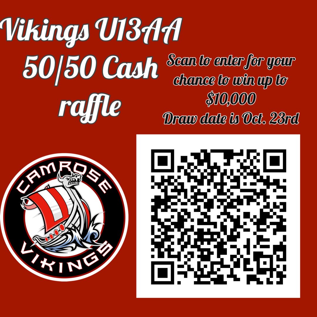 VikU13AA22_23's tweet photo. Your U13AA’s tourneys coming up quick to help support the team you can enter their cash raffle by scanning the QR code and select your player you are supporting. Thanks for your support from your local Vikings. https://t.co/D5YRciymPs