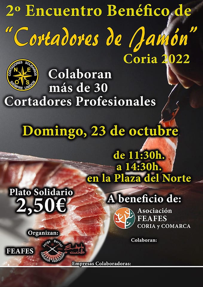 webdocjamon's tweet photo. 23 De octubre, 2º Encuentro Benéfico "Cortadores de Jamón", Coria 2022, de 11.30 horas a 14:30 horas. Colaboran más de 30 cortadores. Cortadores Solidarios Siempre Unidos

#cortadoressolidarioss #jamon #cortadores #cortadoressolidariossiempreunidos https://t.co/B33PSmaVe7