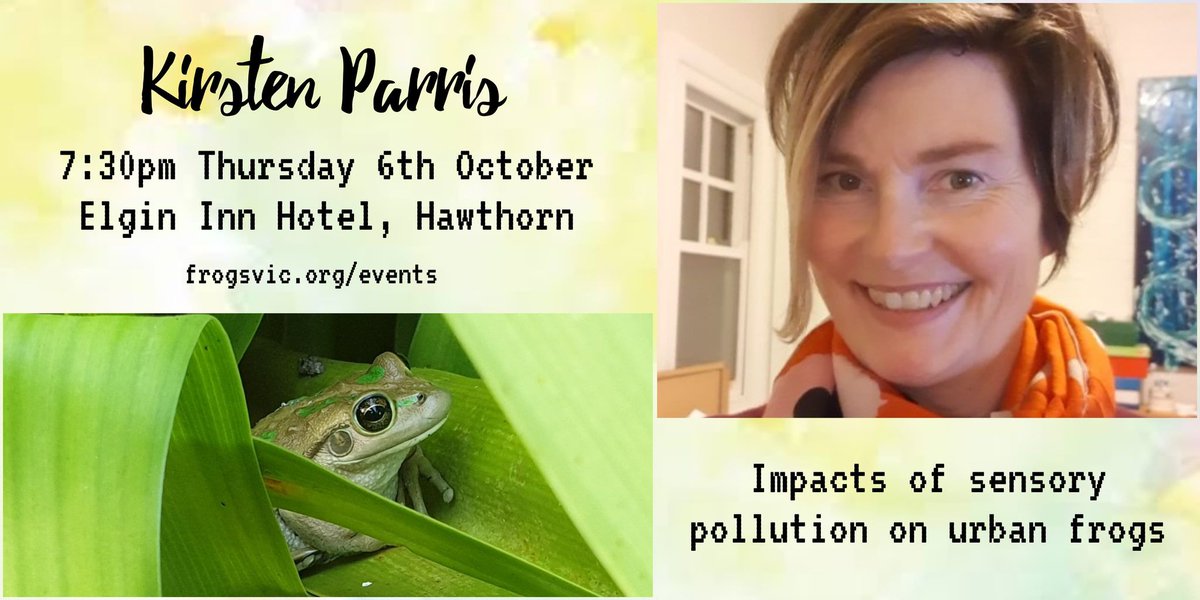 #frogsvic tomorrow night's speaker Professor Kirsten Parris from University of Melbourne will speak about the impacts of sensory pollutants (noise, light, chemicals) on urban frogs. #sciencetalks #conservation #urbanfrogs @urbanfrogger