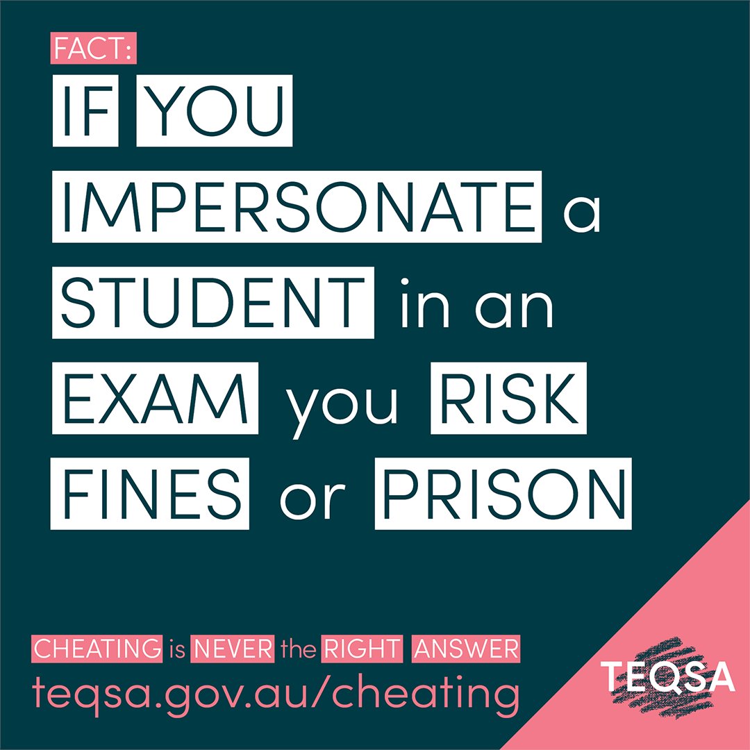 TEQSAGov's tweet photo. If you accept money to impersonate a #HigherEd student in an exam, you’re breaking the law and could be imprisoned for 2 years and/or fined $110,000.
https://t.co/iyerOvFVdO
#CheatingIsNeverTheRightAnswer #AcademicIntegrity #AcademicCheating #OzHe https://t.co/yhoABzgqM1