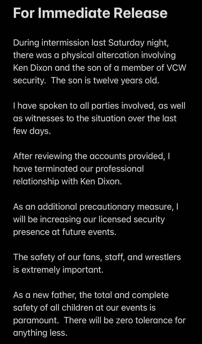 Indywrestlingxp's tweet image. Virginia Championship Wrestling issued a statement earlier this evening regarding an alleged incident involving Ken Dixon.