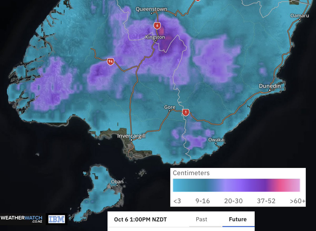 WeatherWatchNZ's tweet photo. 🚨❄️☃️#UPDATED: Latest #Snow Accumulation Maps

1pm today - 1pm Thursday

https://t.co/gb7E1quzdb / https://t.co/D35ySCkVqG - powered by @IBM https://t.co/WEujkggMCe