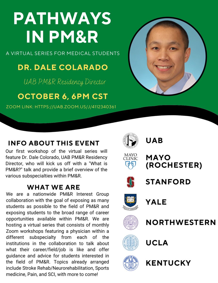 hsoley25's tweet photo. Medical Students, come join our nationwide PM&amp;R IG collaboration on Oct 6 @ 6pm CST as we kick off our Pathways in PM&amp;R virtual series! More info about the series below!! @UABPMRResidency @AAPhysiatrists @AAPhysiatry_MSC @AAPMR @RepresentRehab @PmrScholars #physiatry #MedTwitter https://t.co/fJuHwmbJ8f