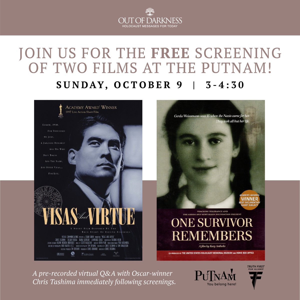 RundleFilms's tweet photo. Visit https://t.co/OWUfDJagzc for details! Q&amp;A with Oscar-winning director Chris Tashima (Visas and Virtue) following the films! https://t.co/ihHJ93zEZ5