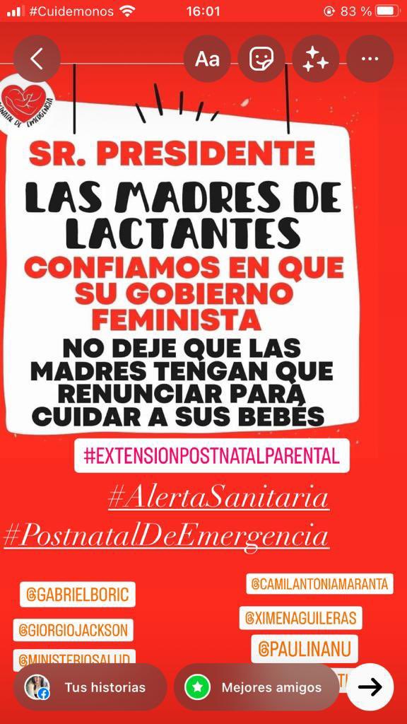 Daniela17019428's tweet photo. Sr. @gabrielboric, solicitamos que pueda acceder al #PostnatalParentalExtendido, muchas no podemos optar a teletrabajo frente a la #AlertaSanitaria .
Necesitamos respuesta por parte del @GobiernodeChile .!!

 @ximenaguilera @jeannette_jara @totiorellanag @MjGaticaB https://t.co/wGwfDtlUmE