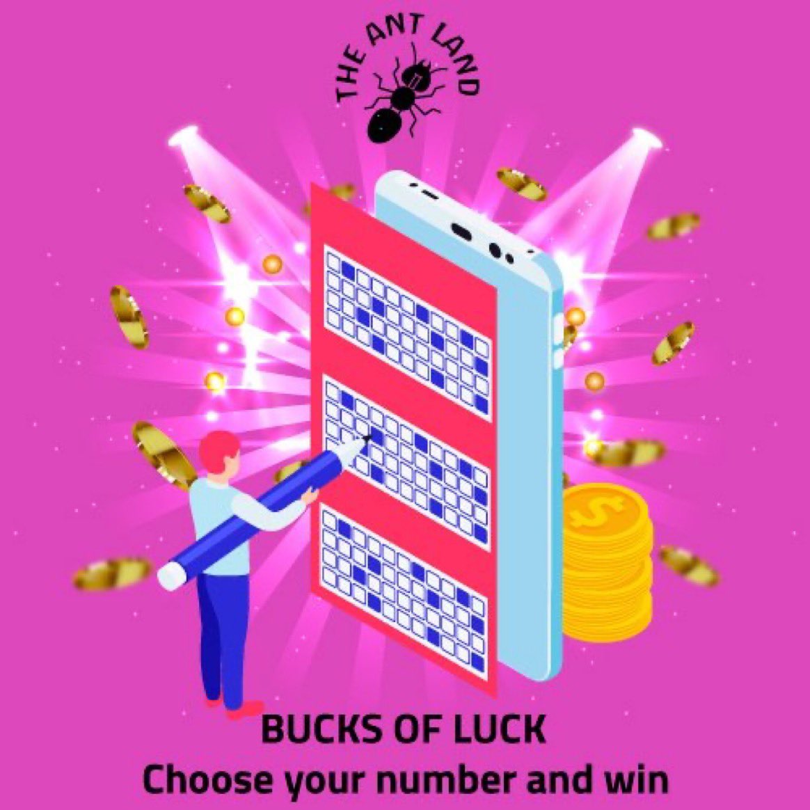 RajySalim's tweet photo. What is your lucky number?
@TheAntLand is launching a set of new, and interesting challenges called “The Bucks of Luck”. Choose a number and have a chance to win prizes and special NFTS! To know more, join our discord: https://t.co/4YxslMEXGJ

#NFTartists #NFTGiveaway #NFTartwork https://t.co/iEgV3fNUmJ