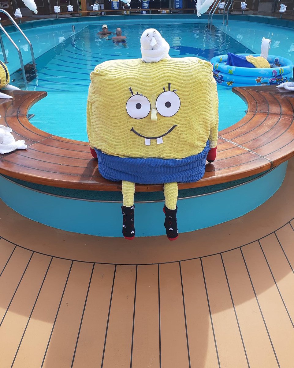 through_al's tweet photo. It’s TOWEL ANIMAL TUESDAY! Thanks @cpw2178 #travel #cruising #cruiselife #cruise #SpongeBob #TowelAnimal #RCL #RoyalCaribbean #cute #TowelAnimalTuesday #cruiseship #Caribbean #Towel #Fun #Norwegian #memories #funship  #tradition #ncl #msc #CruisingThroughLifewithAlandJeannie https://t.co/ceCdYWJeSL