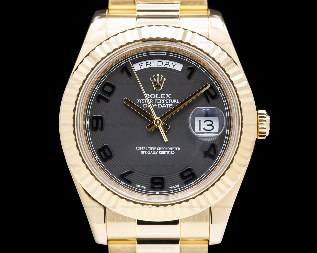 EuropeanWatchCo's tweet photo. Rolex Day Date II 218238 President 18K Yellow Dark Gray Arabic Dial. https://t.co/dM0jXzYN3R
#Rolex
#DayDateII
#Horology
#Rolex218238 https://t.co/LmqjMWjHC2
