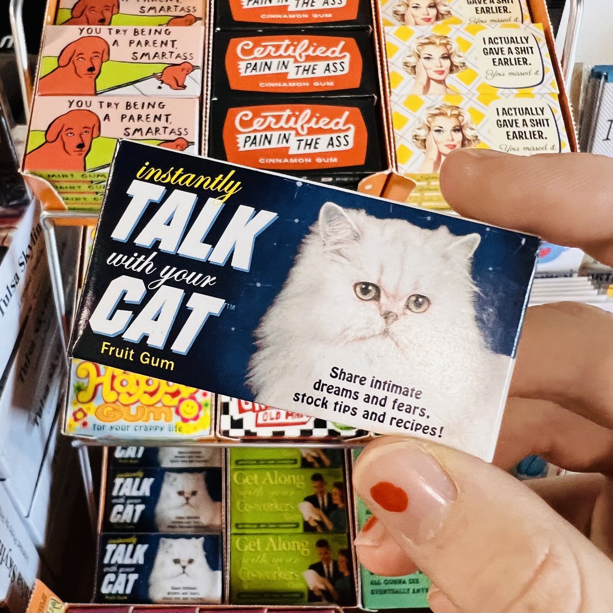 Share intimate dreams and fears, stock tips and recipes! Instantly chit chat with your kitty cat with this magical fruit gum! 🐱❤️