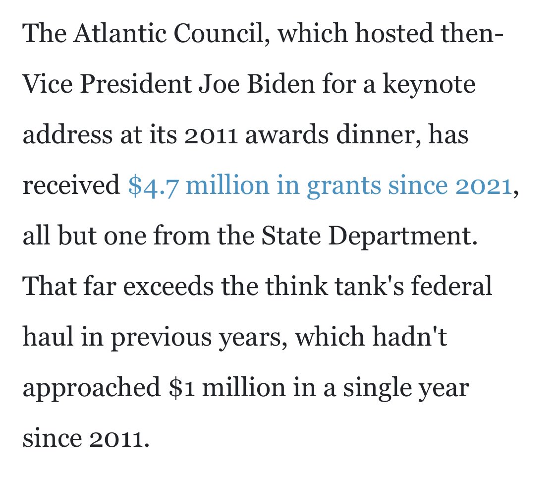 This is who makes up the EIP: • Stanford Internet Observatory (SIO) • University of Washington's Center for an Informed Public • Atlantic Council's DFR Lab • Analytics firm Graphika Screenshots below show the grant $ each of them received from the Biden Admin.