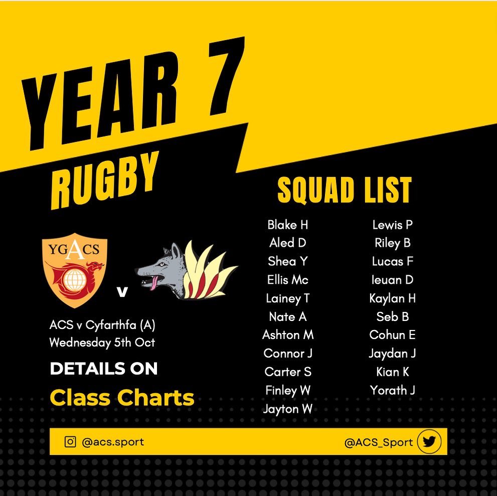 ACS_Sport's tweet photo. Squads to take on @CyfarthfaHigh tomorrow. All information available on Class Charts. We are aiming to return approximately 17:15.
Awesome to be taking a bus full of active, young ambassadors for our school. 🏉 ⚽️ 🏐
@AberdareSchool
#LesssssGoooo #TîmACS https://t.co/nZCA52slgW