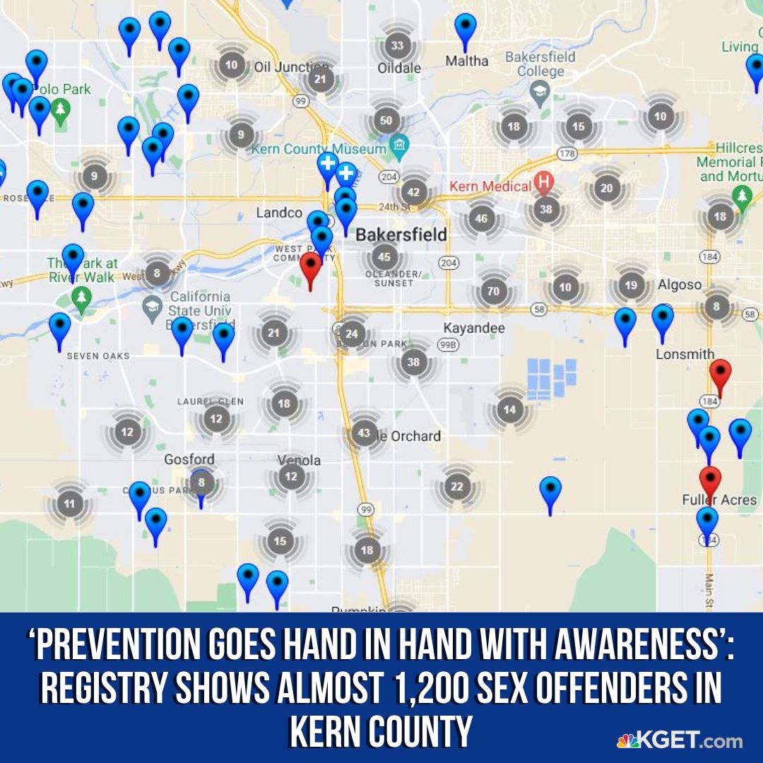 KGETnews's tweet photo. California’s sex offender registry shows there are 1,198 registered sex offenders living in Kern County. Of those, about 71 percent live in Bakersfield. https://t.co/dFKFJ6P59s https://t.co/WYZvBIUctA