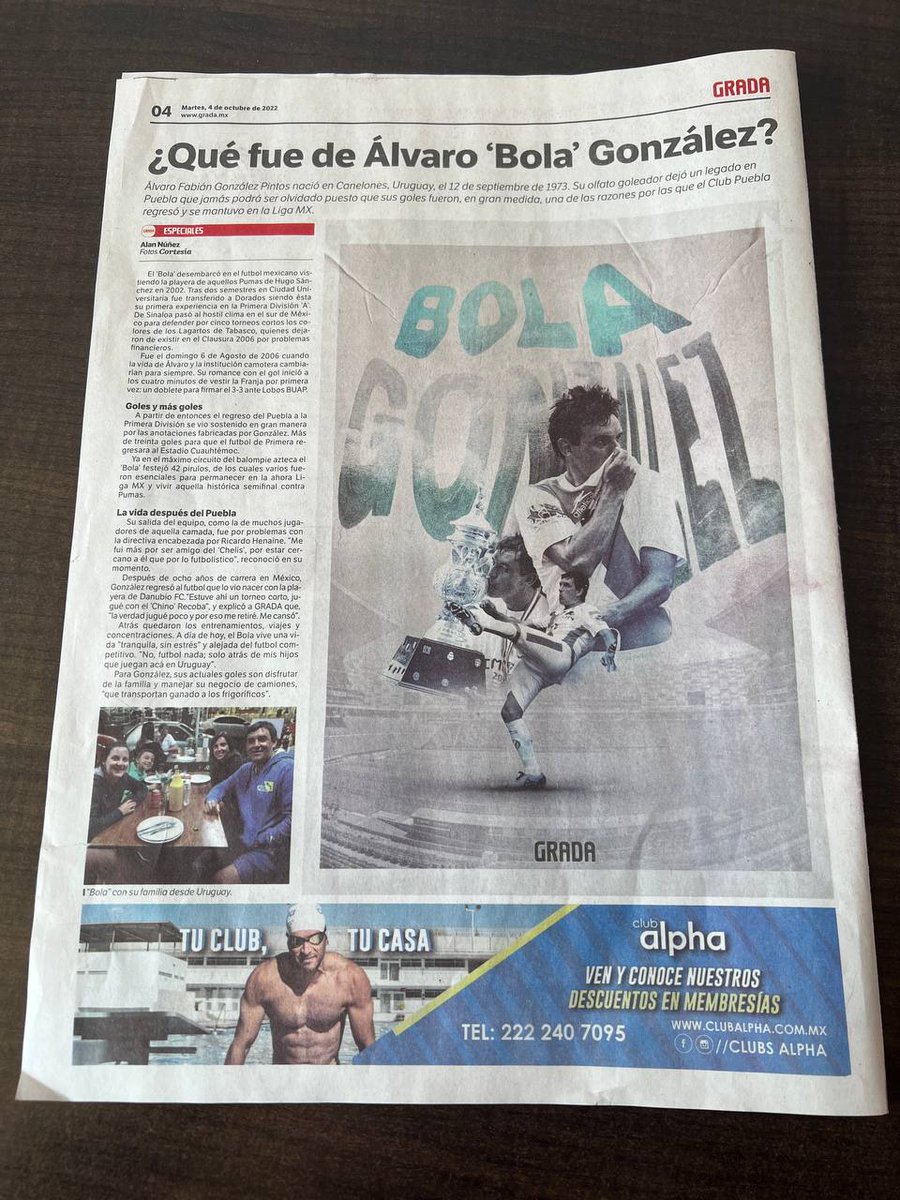 ⚽💙 Su olfato goleador dejó un legado en Puebla que jamás podrá ser olvidado. 💙⚽

💺 Así contamos la historia de Álvaro González (<a href="/BolaGolzalez/">Bola Gonzalez</a>) en nuestro impreso de hoy.

➡️ grada.mx/articles/futbo… 

#DondeEstamosTodos💺