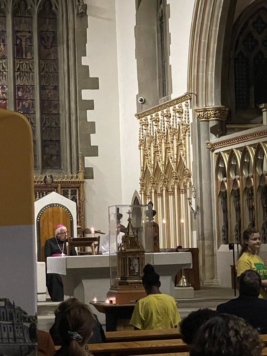 FatherNaylor's tweet photo. Very moving scenes tonight at St Marie’s Cathedral in #Sheffield. Many hundreds of people (still) queuing to venerate the relic of St Bernadette. Beautiful to see Bishop Ralph too simply staying and praying (for several hours) as his people as the file through.  @catholicEW https://t.co/upqLuuQp9T