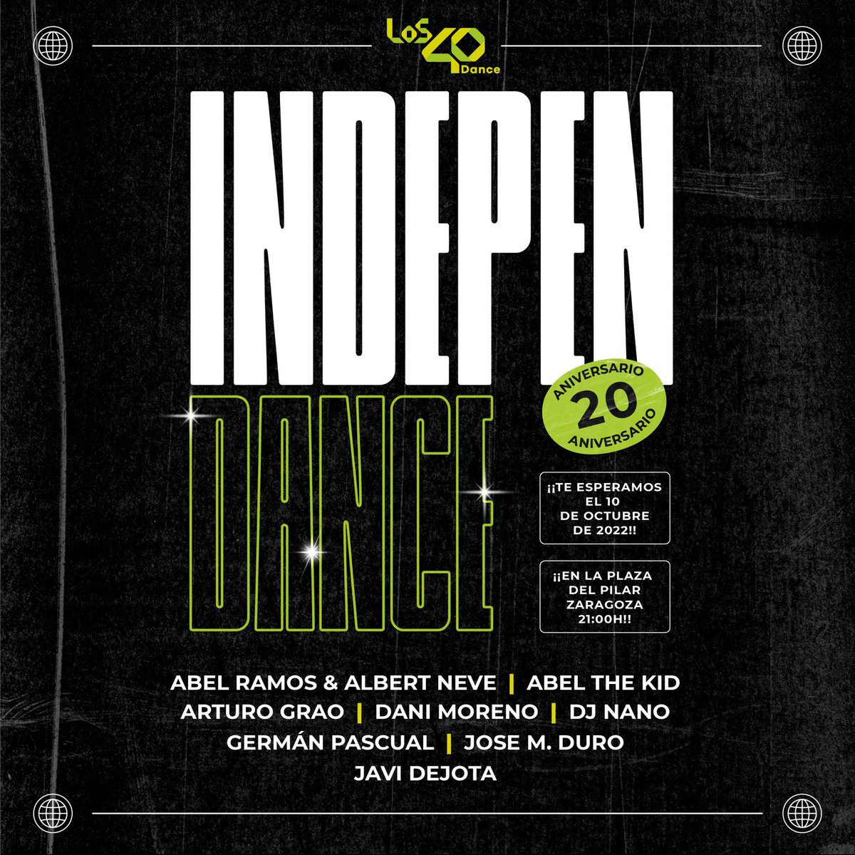 20 Años de Festival Dance en la maravillosa ciudad de Zaragoza. Primero fue #MaximaFM y ahora <a href="/Los40Dance/">LOS40Dance</a> … pero siempre con la misma energía! … Un line up espectacular! #ElDanceVieneConFuerza