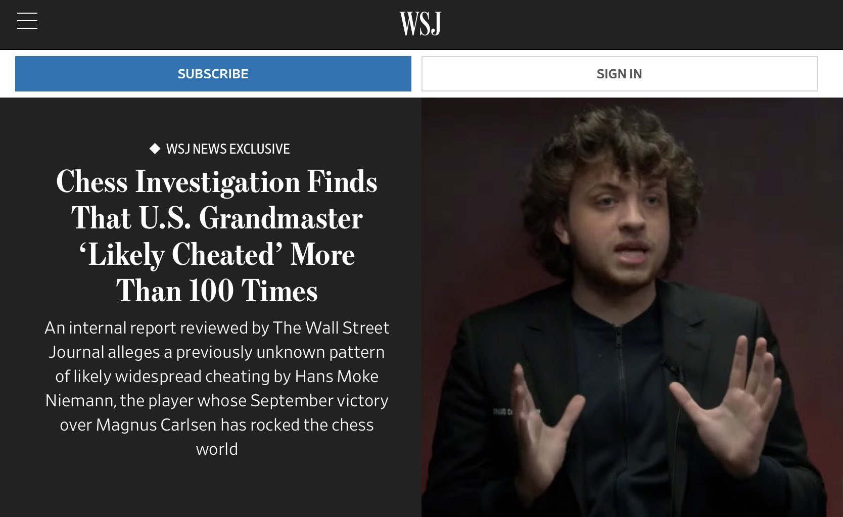 Chess Investigation Finds That U.S. Grandmaster 'Likely Cheated' More Than  100 Times - WSJ