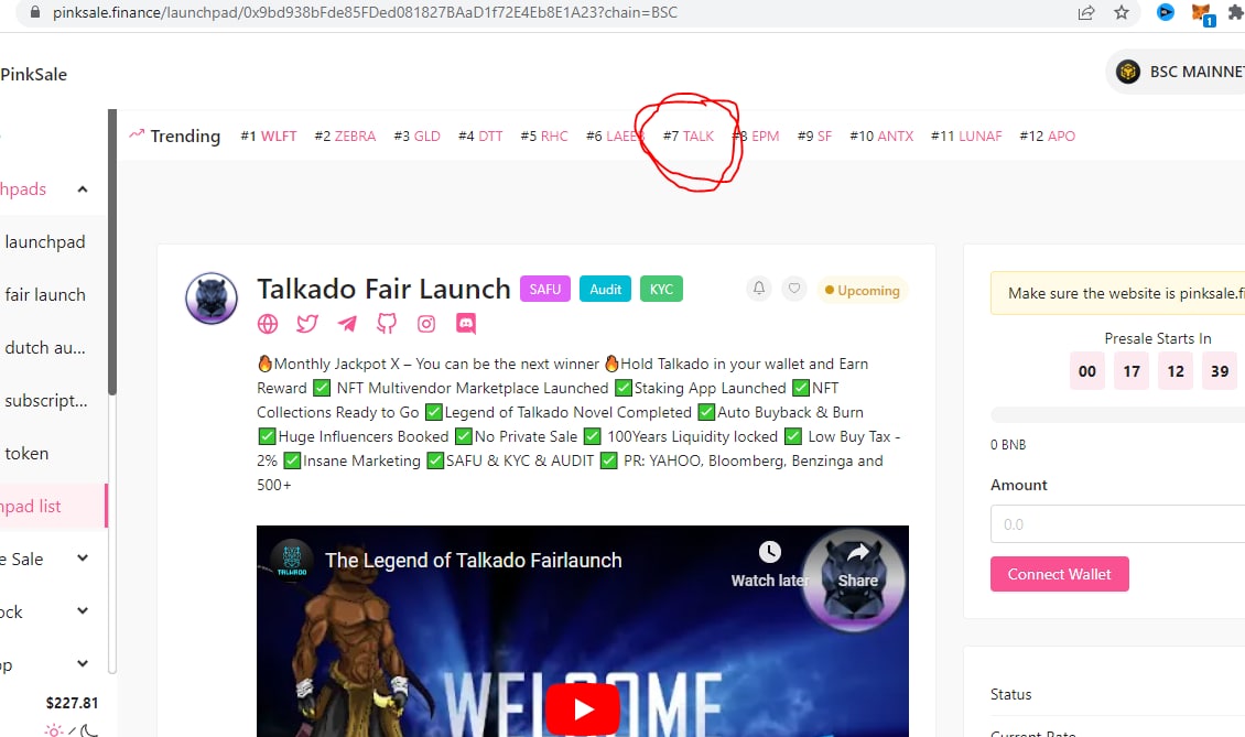 TalkadoF's tweet photo. 🔥🔥🔥 TALKADO FAIRLAUNCH 🔥🔥🔥

You can not find it in No.7. Yes, now on No6.   We are moving very fast. That means more investors looking  to fill their wallet. Are you ready?

LFG 🚀🚀🚀
#Crypto #Cryptonews https://t.co/sFKhiLLWMt