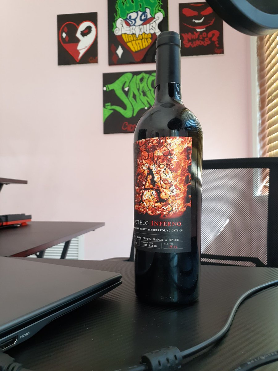 spygatemerch7's tweet photo. Just got my first house so I put up some of my artwork & about to pop a bottle @ApothicWine & celebrate. That Apothic Inferno is so rich in flavor...
#apothicwine #apothicinferno #inferno #wine #artwork #Joker #HarleyQuinn #whysoserious #graffiti #graffitiart #artistsontwitter https://t.co/2MggT0UmLC