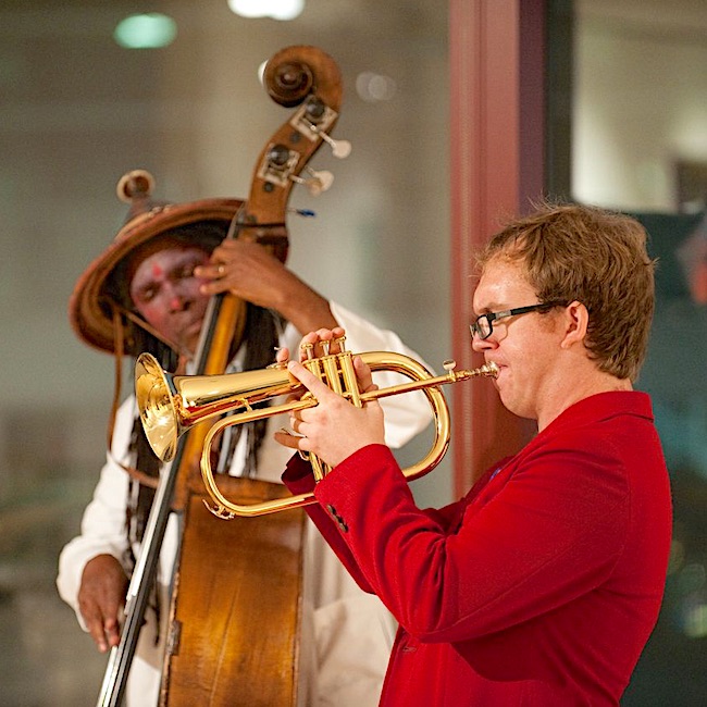 From PJP Gallery: #PaulGiess - trumpet & #BertHarris - bass of #WillowTrio @PAFAcademy #HotHouse Concert Series, during the Fall 2016 season. For more photos, visit PJP Gallery at: bit.ly/29L1WYj #PhillyJazz #MessageInTheMusic #PJPGallery #jazzphotoarchive