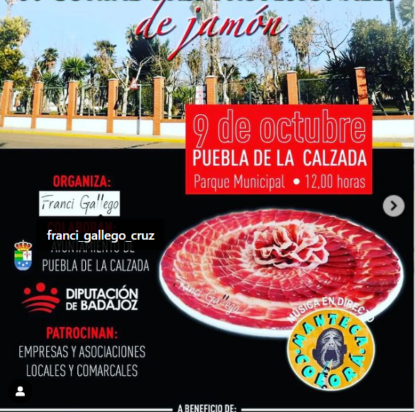 webdocjamon's tweet photo. Evento solidario en la Puebla de la Calzada, Badajoz, el próximo 9 de octubre a las 12:00 @franci_gallego_cruz https://t.co/bNEooesZKr