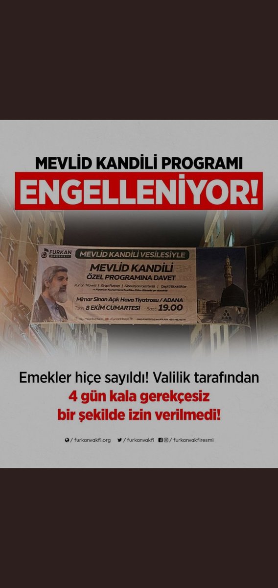 #SansürYasasınaHayır
Mevlid kandili programı engelleniyor Adana emliyetini kınıyoruz