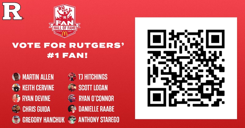 RUAthletics's tweet photo. Voting ends Sunday for the Rutgers Fan Hall of Fame presented by @mcdonalds!

Vote for worthy candidates that represent what it means to be ALL IN! The top three candidates will be inducted into this year’s class.
