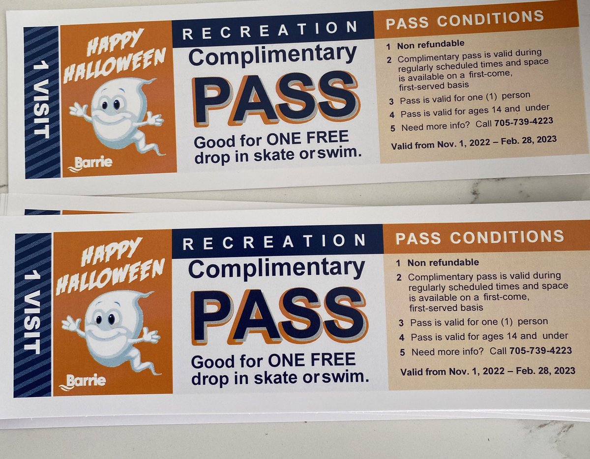 Get your kids (14 and under) Swim/Skate passes! . 50cents <a href="/cityofbarrie/">The City of Barrie</a>  recreation centres! #Barrie great to out at the door for #Halloween2022