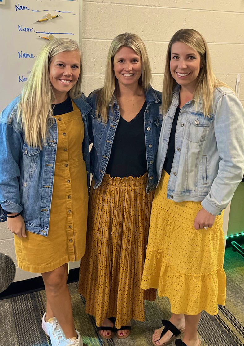 WhitneyFiebiger's tweet photo. I usually show up to work matching one of these two wonderful coworker friends, so it only made sense we rocked twin/triplet day together! #DeWittPanthers Grateful for my work tribe! https://t.co/AgFHPT5SqT