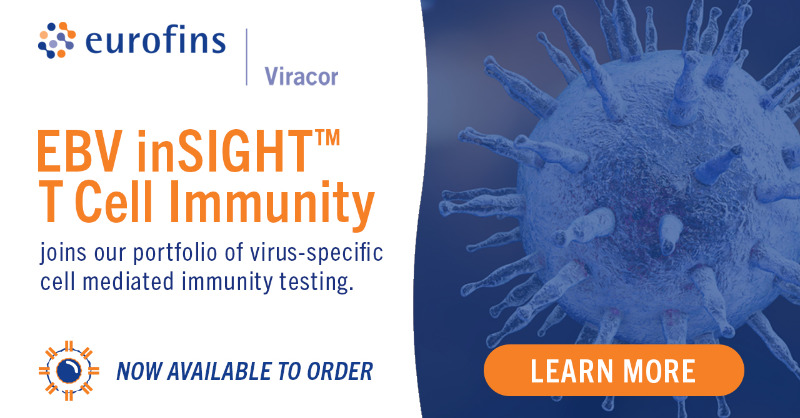 eurofinsviracor's tweet photo. Today the Epstein-Barr Virus inSIGHT™ T Cell Immunity test joins our portfolio of virus-specific cell mediated immunity tests.

The test measures the strength of CD4 &amp; CD8 T Cell response to general, lytic &amp; latent #EBV antigens.

#hsct #infectiousdisease #epsteinbarrvirus