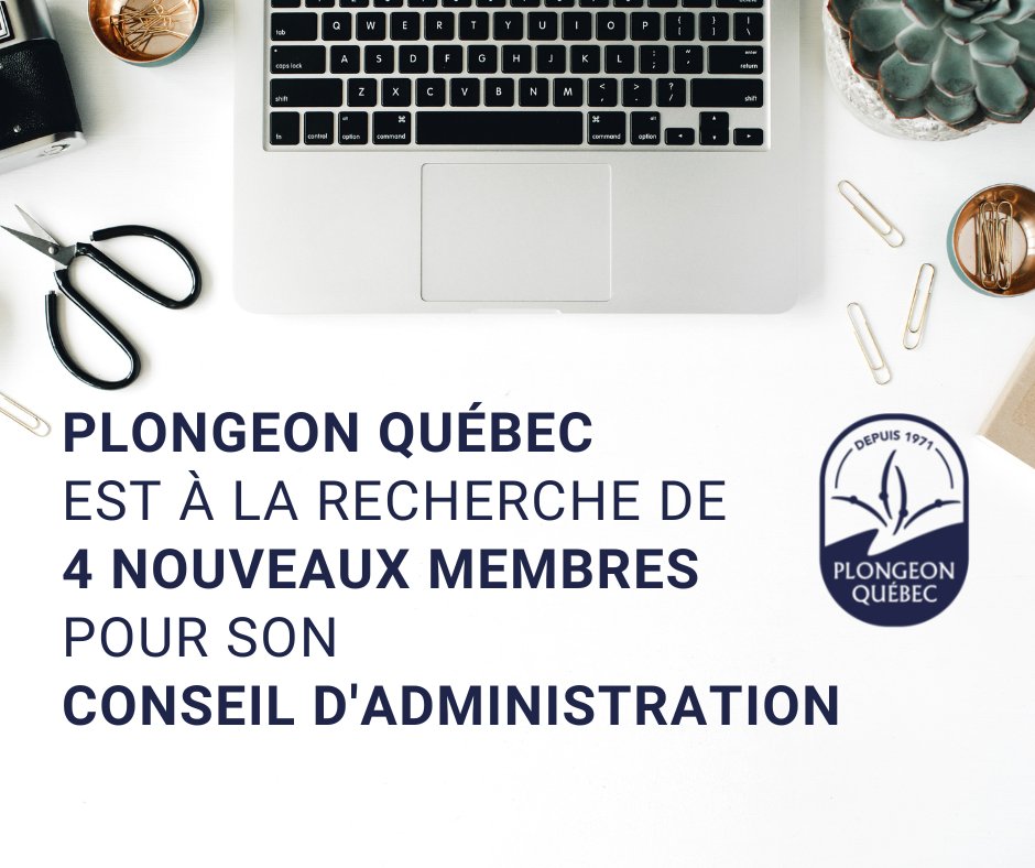 4 nouveaux postes sont à combler cette année pour rejoindre le CA de Plongeon Québec ! 

Vous êtes intéressé.es à siéger au conseil d'administration de Plongeon Québec ? 

Pour déposer votre candidature, c'est avant le 22 octobre 2022 :
plongeon.qc.ca/assemblee-gene…
