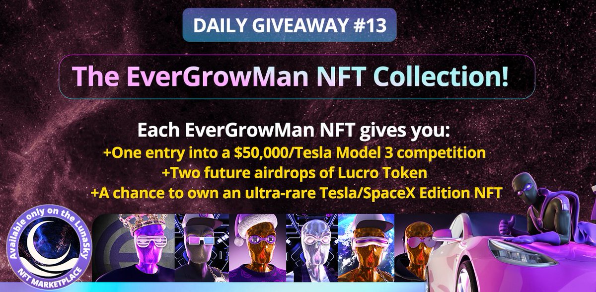 truthInquisitor's tweet photo. Amazing NFT collections @ https://t.co/HdZlpcsenI
Chance to win a Tesla with EverGrowMan NFT
#Lucro #EverGrow https://t.co/wsTYU1df30