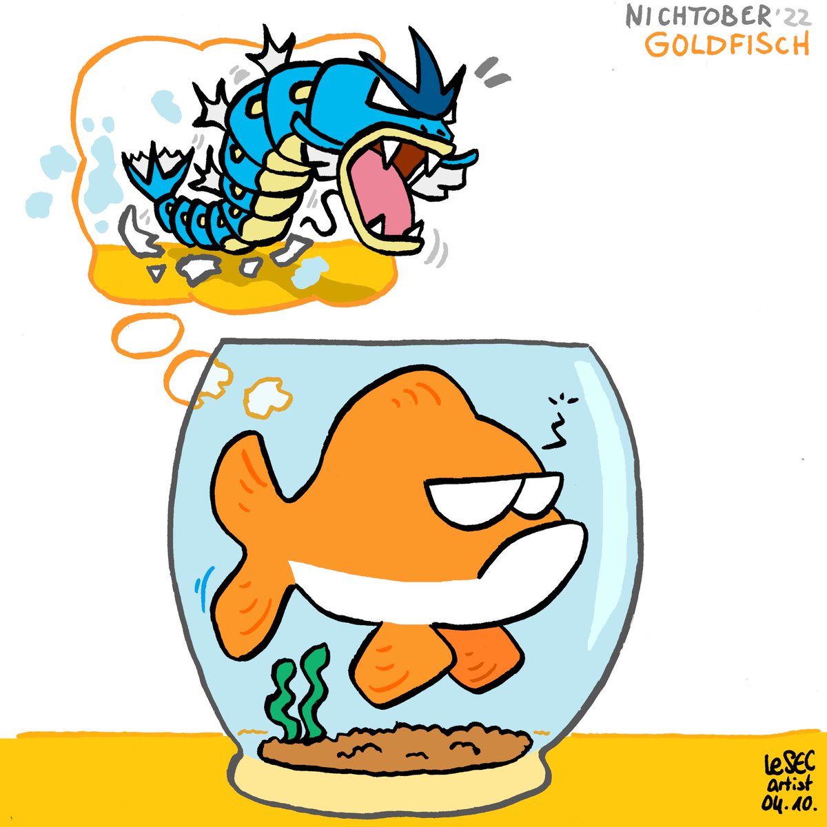 le_sec_artist's tweet photo. #nichtober-Beitrag Nr. 4 - Ein #Goldfisch und seine Vorstellung vom Ausbrechen aus dem Alltag.

#Süßwasserfisch #Karpfen #Haustier #Aquarium #Garados #Wunschvorstellung #Alltag #Illustration #goldfish #aquarium #gyarados #wishfulthinking #dailyroutine #nichtober2022 https://t.co/Htwl6ojmms