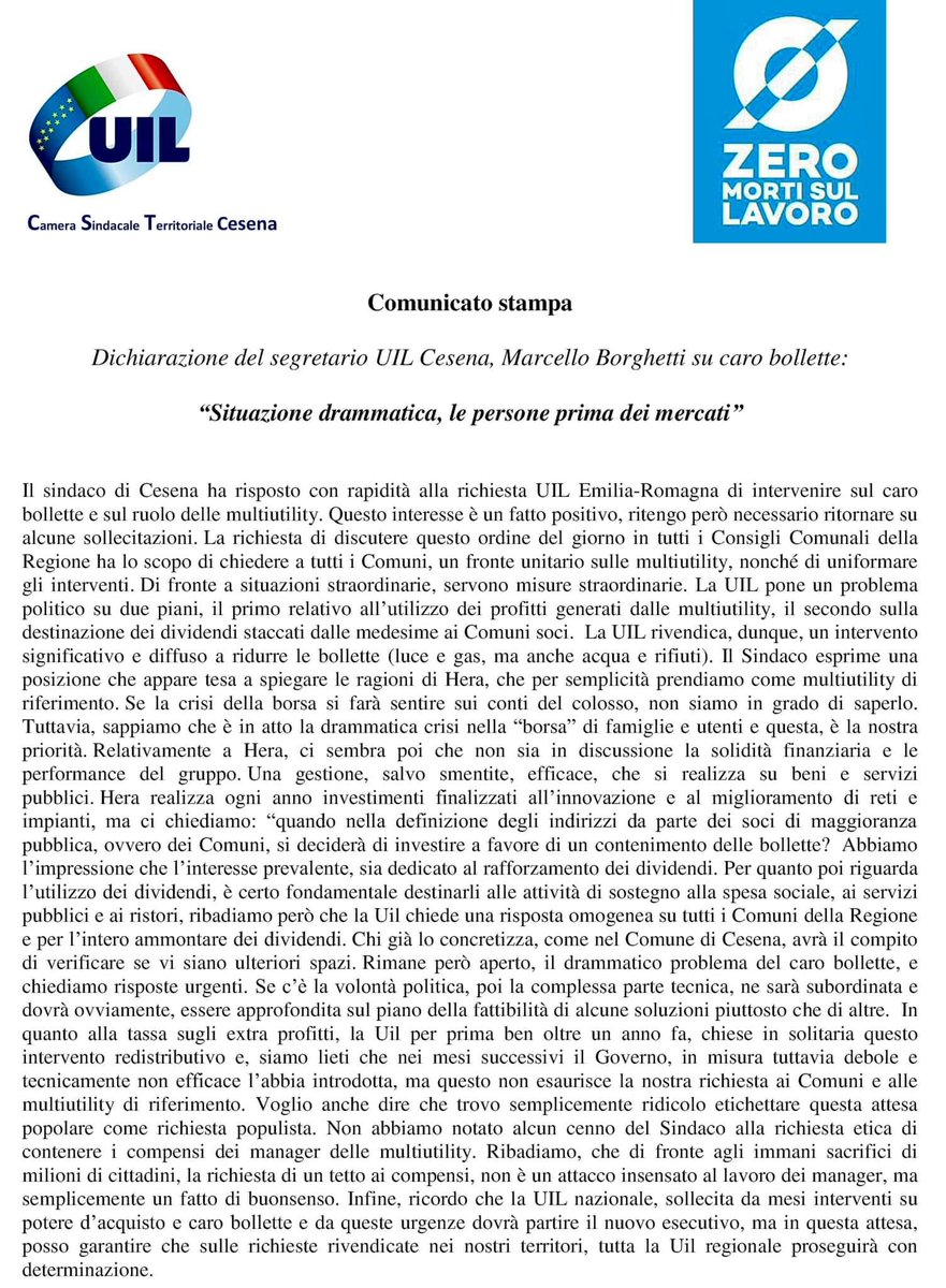 uilcesena's tweet photo. 📣‼️<<Caro bollette, dividendi Hera di tutti i comuni per aiutare le famiglie>>📣‼️                                        La battaglia della Uil Emilia-Romagna e Cesena a favore delle persone.           #DallaParteGiusta #UIL https://t.co/VZKxFatARZ