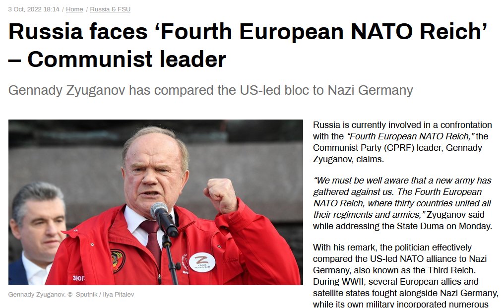 NoweAteny's tweet photo. Kto by pomyślał, że przyjdzie się zgodzić z komunistycznym ortodoksem Zuganowem, kiedy mówi, że Rosja stawia czoła europejskie IV Rzeszy NATO.
#Norymberga2 #StopUkranizacjiPolski #JewTaboo https://t.co/5H428xZAiR