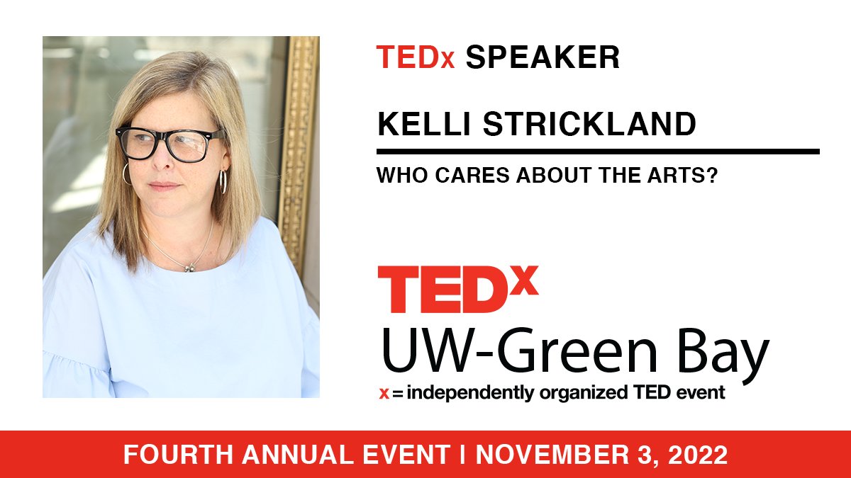 #TEDxUWGreenBay SPEAKER ANNOUNCEMENT!

Kelli Strickland is bringing "Who Cares About the Arts?" to life at #Tedx.

📍Theatre on the Bay | <a href="/uwgbmarinette/">UW-Green Bay, Marinette Campus</a> 
⏰Nov 3, 2022 | 6:30 PM
🎟️bit.ly/3fIc1dP

<a href="/uwgreenbay/">UW-Green Bay</a> <a href="/TEDx/">TEDx</a> #UWGB